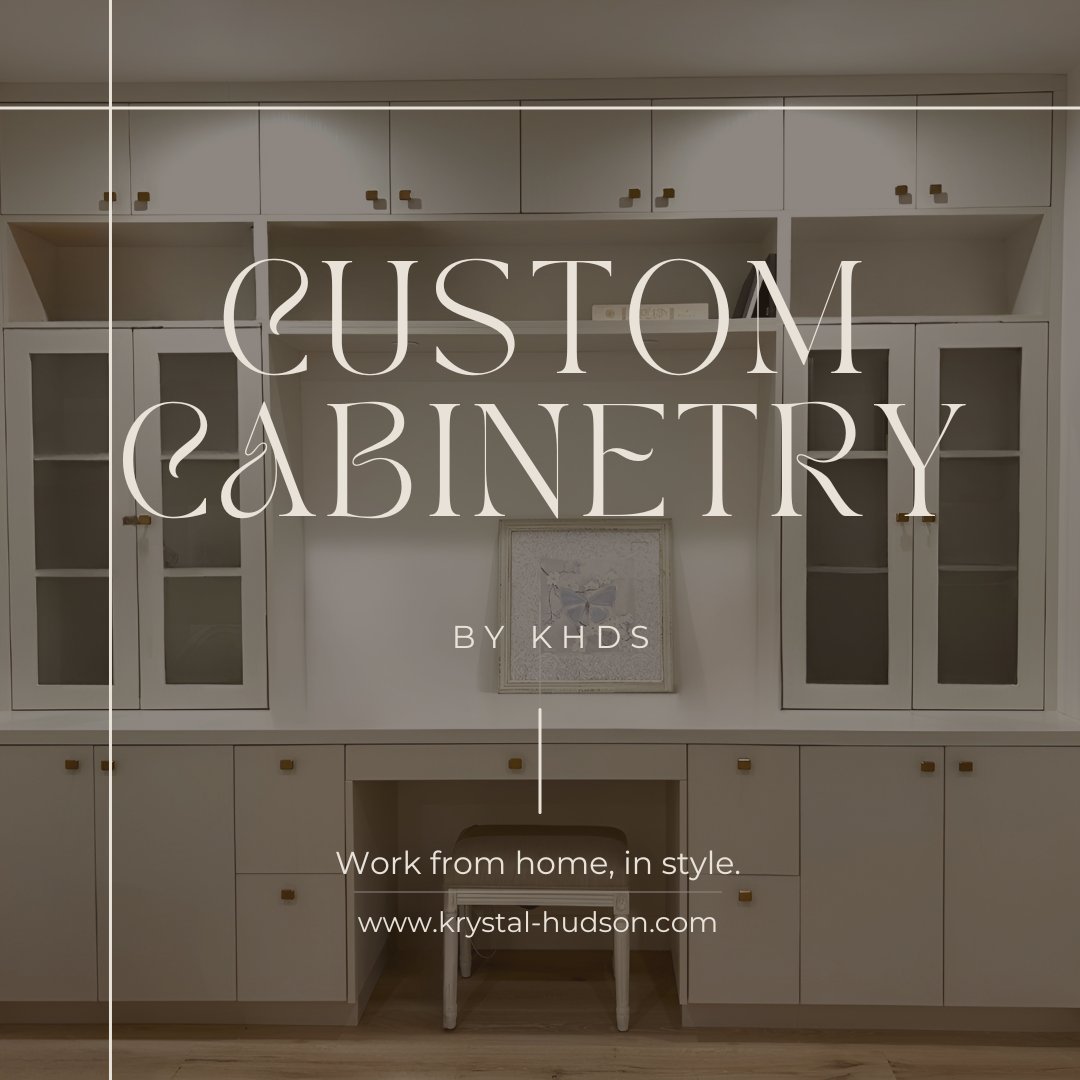 Custom built-in cabinetry designed by KHDS in warm greige with brass hardware